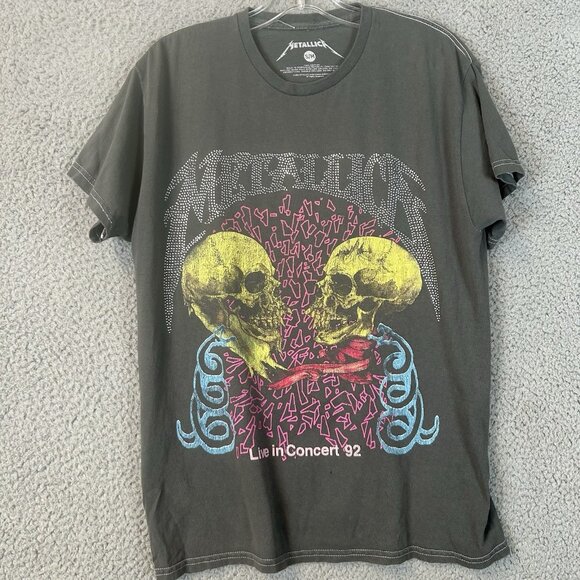 Metallica Live in Concert '92 Graphic T-Shirt Gray Distressed Band Tee S/M - Picture 1 of 5